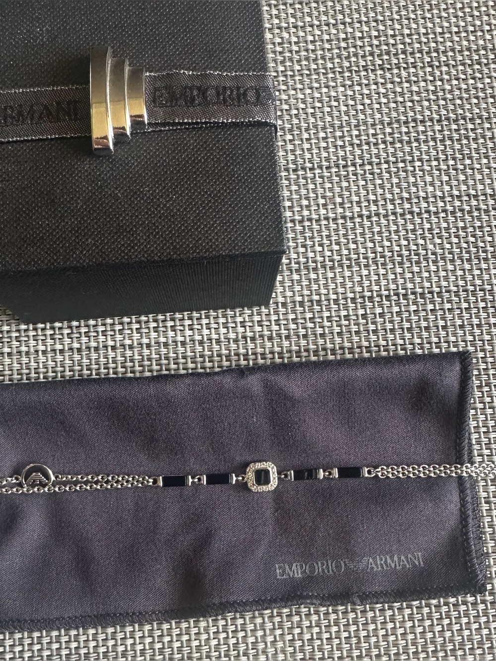 Emporio Armani Silver Bracelet with Black Accents and Crystal Halo
